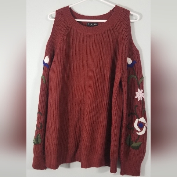 Timing Flower Embroidered Open Shoulder Knit Sweater. Super Cute! Size M. - Picture 1 of 8